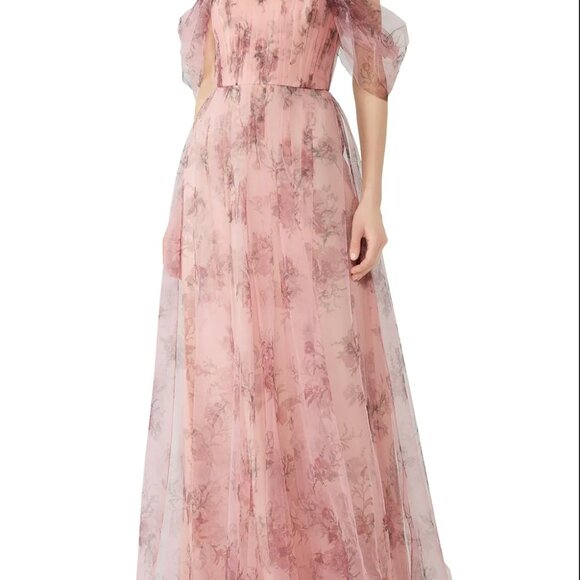 Marchesa Notte (Bridesmaid) Blush Floral Tulle Gown - Picture 5 of 13